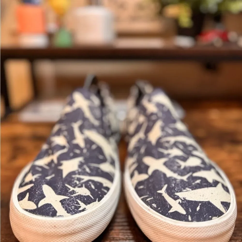 Sperry Navy Shoes w/ White Shark designs slip on size 11.5‎